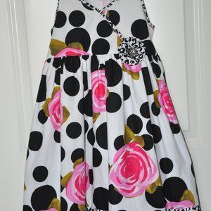 Girls 6X Formal Dress Big Pink Roses w Straps Back Bow Lined Spring Summer